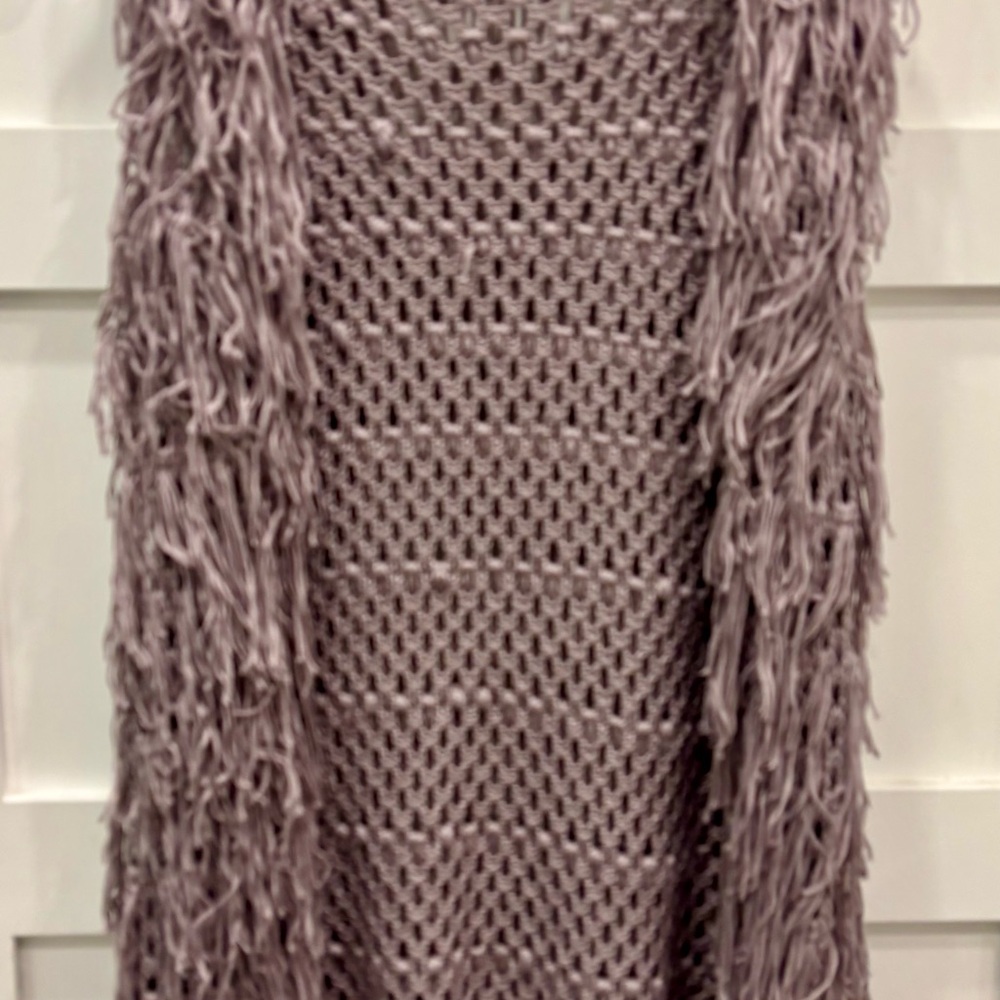 PPLA Open-Knit Flounder Fringe Cardigan in Quail Size Large